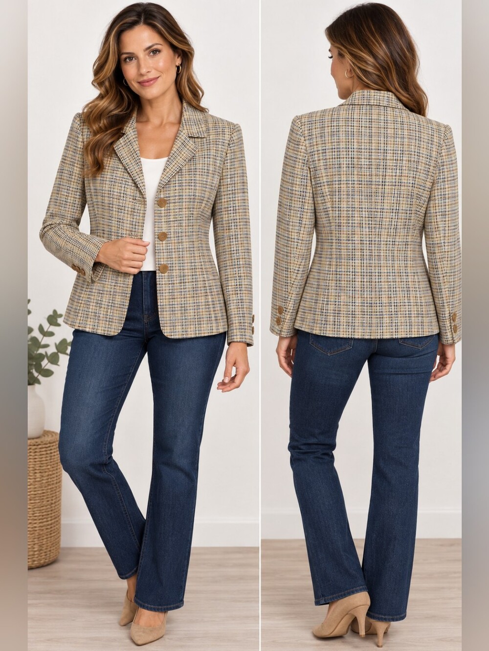 Ann Taylor LOFT Silk Wool Plaid Blazer Jacket Size 4